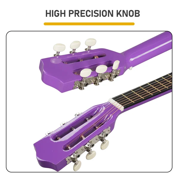 Purple 30-inch Round Acoustic Guitar with Picks, Strings, Capo, Case, Tuner, and Strap view 3
