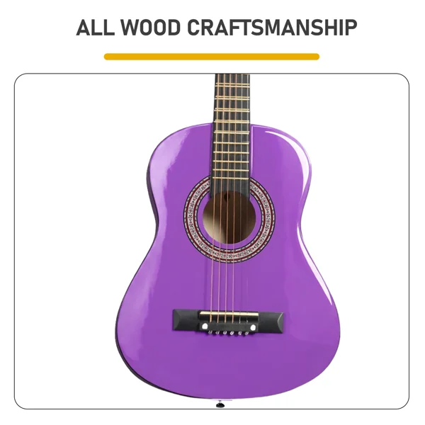 Purple 30-inch Round Acoustic Guitar with Picks, Strings, Capo, Case, Tuner, and Strap view 6
