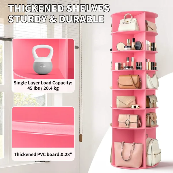 7-tier, 360° rotating wood-plastic composite shoe rack, 60*60*184cm, pink view 6