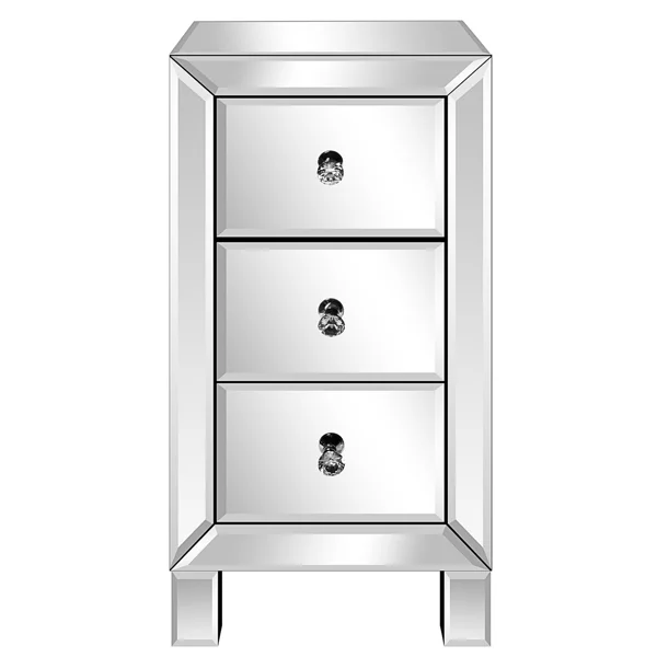 3-Drawer Mirrored Bedside Table MDF Cabinet with Mirrored Drawers Silver view 2