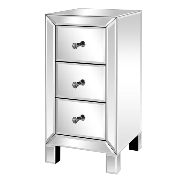 3-Drawer Mirrored Bedside Table MDF Cabinet with Mirrored Drawers Silver view 6