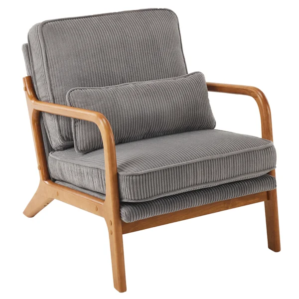 Low Arm Accent Chair - Light Gray Corduroy Upholstered Indoor Lounge Chair, Compact Single Seater with Sturdy Frame (330LBS Weight Capacity)