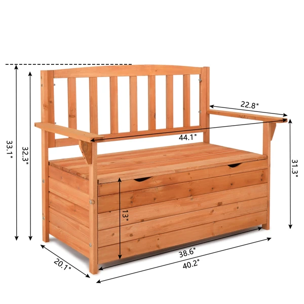 112 * 58 * 84cm Cedar Yard Storage Box With Backrest Armrest Bright Orange Red view 2
