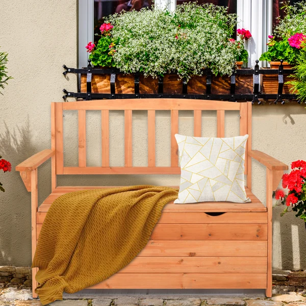 112 * 58 * 84cm Cedar Yard Storage Box With Backrest Armrest Bright Orange Red view 4