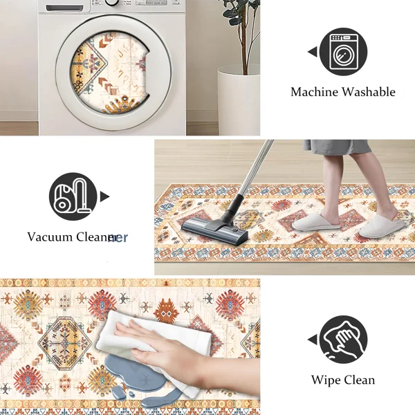 Boho Kitchen Rug Sets 4 Piece with Runner Non Slip Kitchen Rugs and Mats Washable Kitchen Mats for Floor Thick Kitchen Floor Mat Carpet Runner Rugs for Hallway Laundry Holiday Decor view 5