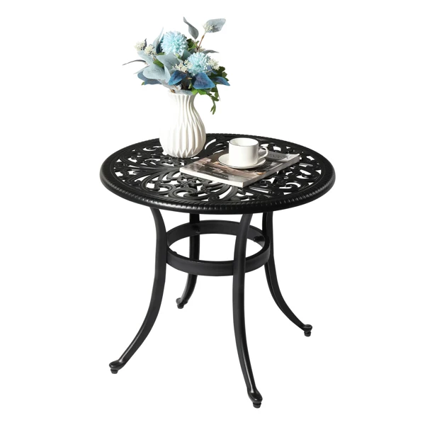 Phoenix Cast Aluminum Round Table, Patio End Table Side Table, Cast Aluminum Cocktail Table, Outdoor Bar Table, Black view 4