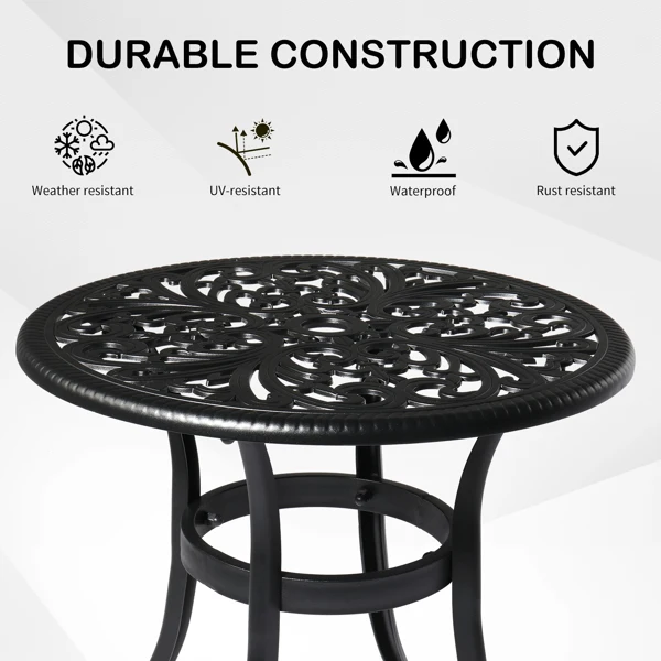 Phoenix Cast Aluminum Round Table, Patio End Table Side Table, Cast Aluminum Cocktail Table, Outdoor Bar Table, Black view 6