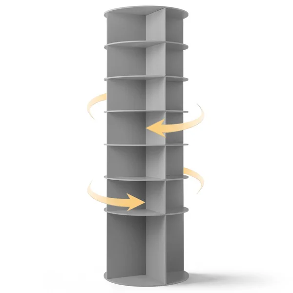 7-tier, 360° rotating wood-plastic composite shoe rack, 60*60*184cm, gray view 2