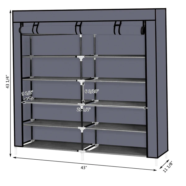 7 Tiers Portable Shoe Rack Closet Fabric Cover Shoe Storage Organizer Cabinet Gray view 4
