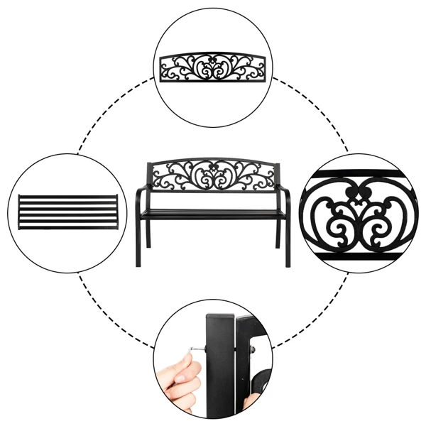50" Iron Outdoor Courtyard Decoration Park Leisure Bench view 3