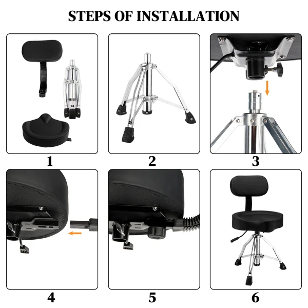 Drum Throne with Backrest, Hydraulic Drum Stool Adjustable Height, Heavy Duty Hydraulic Drum Seat Saddle Design for Drummers Black view 4