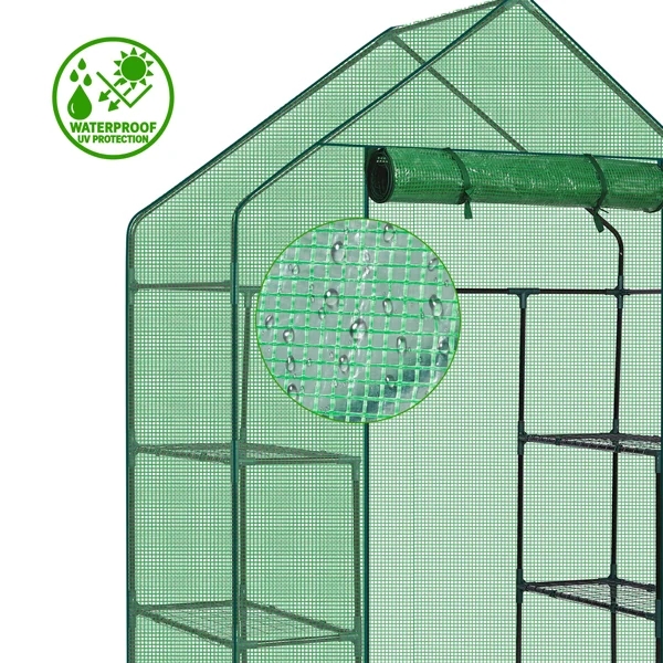 Mini Walk-in Greenhouse with PE Cover, 4-Shelf Indoor Outdoor Plant Gardening Green House for Garden Backyard, 56" x 29" x 77", Green view 6