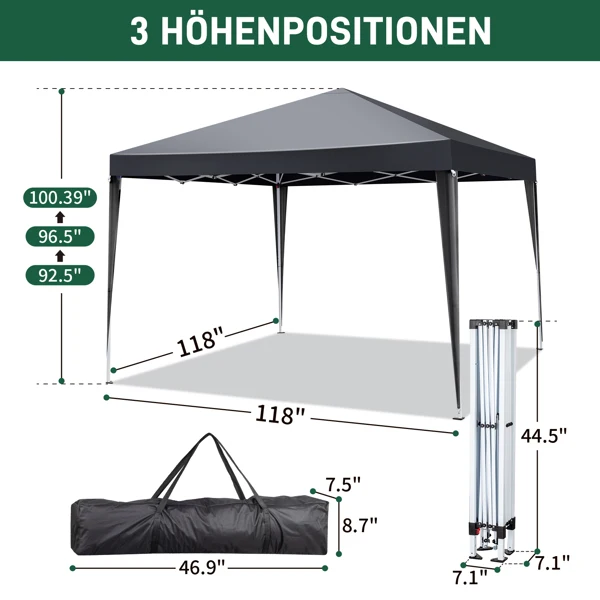 10x10ft Outdoor Pop Up Canopy, Portable Instant Canopy Tent with 4 Sidewalls for Outdoor Events Party Wedding Birthday Graduation, Dark Grey view 2