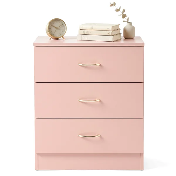 3-Drawer Chest with Faux Rose Gold Handles Drawer Dresser 22.05*12.99*25.98in Pink view 2