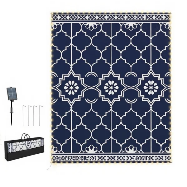 Reversible LED Light Outdoor Rug Carpet 12'x9' PP Straw Material with Carry Bag And Ground Stakes for Garden Patio Decor view 2