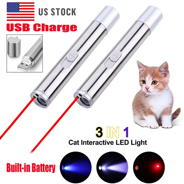 2PCS 3 in1 1mw USB Rechargeable Pet Toy Pen Flashlight Red laser Beam UV Light 3-Modes Lamp view 5