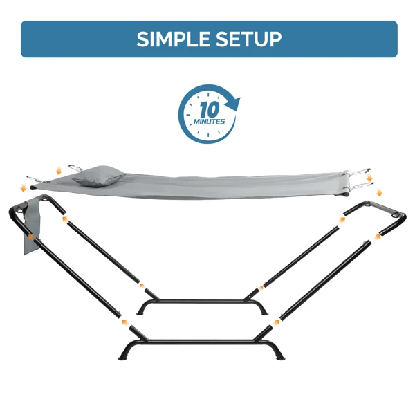 Freestanding Hammock with Stand, 600LBS Heavy Duty Outdoor Hammock Bed with Soft Pillow & Storage Bag, Grey view 2