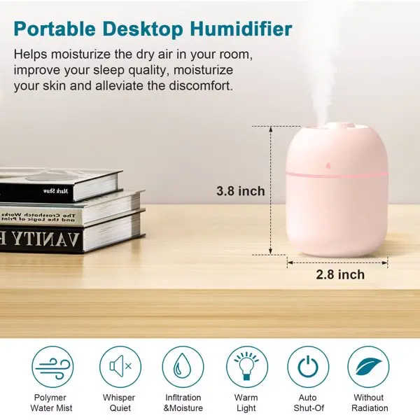 Portable Mini Humidifier, 220ml,Small Cool Mist Humidifier, USB Personal Desktop Humidifier For Bedroom Travel Office Home view 5