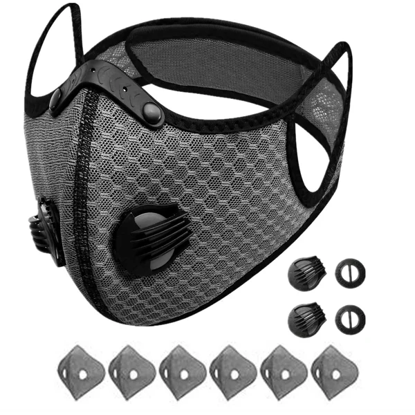 (2 Pack)Reusable Half Face Cover Mask w/ Filter Cycling Outdoor Sport Face Mask Grey view 6