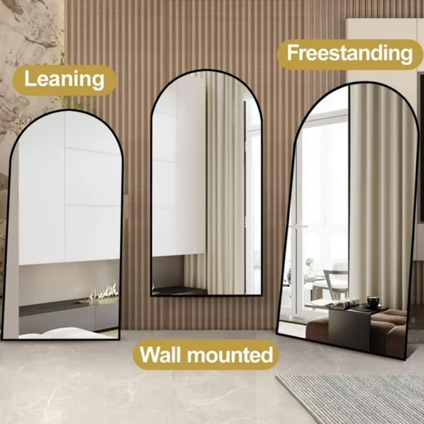 71"x26" Arched Full Length Mirror Freestading Full Body Floor Mirror, Black view 4