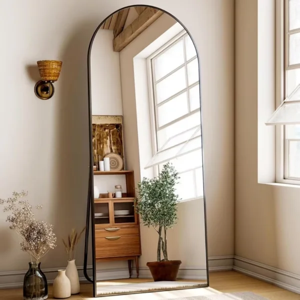 71"x26" Arched Full Length Mirror Freestading Full Body Floor Mirror, Black