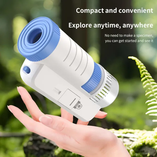 Children's handheld microscope Optical HD portable microscope, microscope with LED light, biological education science experiment toy gift. (blue)