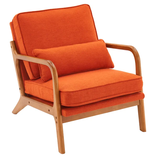 Oak Armrest Accent Chair, Single Upholstered Lounge Chair with Solid Oak Frame, Burnt Orange Indoor Leisure Chair
