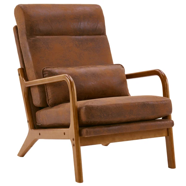 High Back Solid Wood Armrest Backrest Iron Frame Bronzing Cloth Indoor Leisure Chair Orange view 3