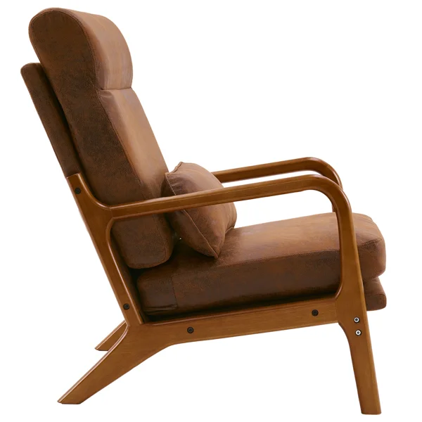 High Back Solid Wood Armrest Backrest Iron Frame Bronzing Cloth Indoor Leisure Chair Orange view 4