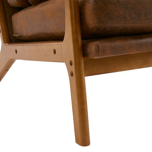 High Back Solid Wood Armrest Backrest Iron Frame Bronzing Cloth Indoor Leisure Chair Orange view 5