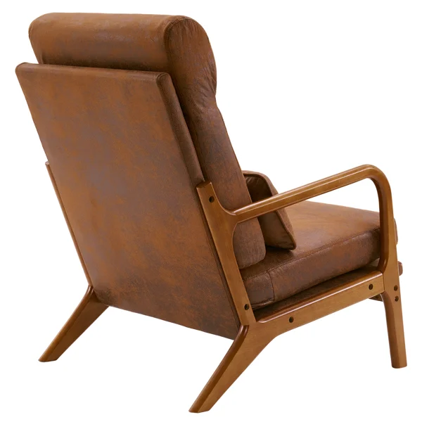 High Back Solid Wood Armrest Backrest Iron Frame Bronzing Cloth Indoor Leisure Chair Orange view 6