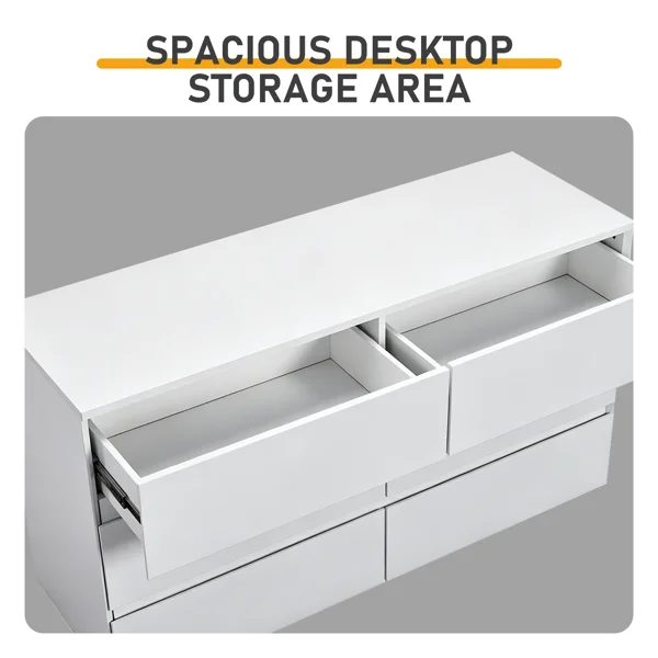 Handle-Free 6-Drawer Storage Cabinet Chest of Drawers with USB-Powered RGB LED Strip 47.24*15.75*27.56in High-Gloss White view 6