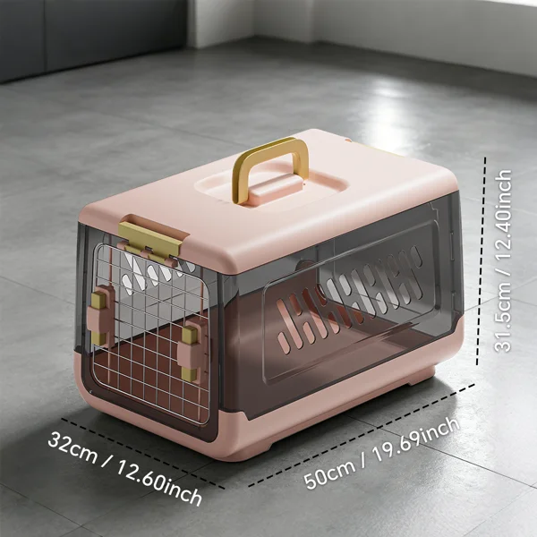 Pink aviation enclosed cat litter box with handle, spacious anti tracking cat toilet, ideal choice for indoor cats and travel view 4
