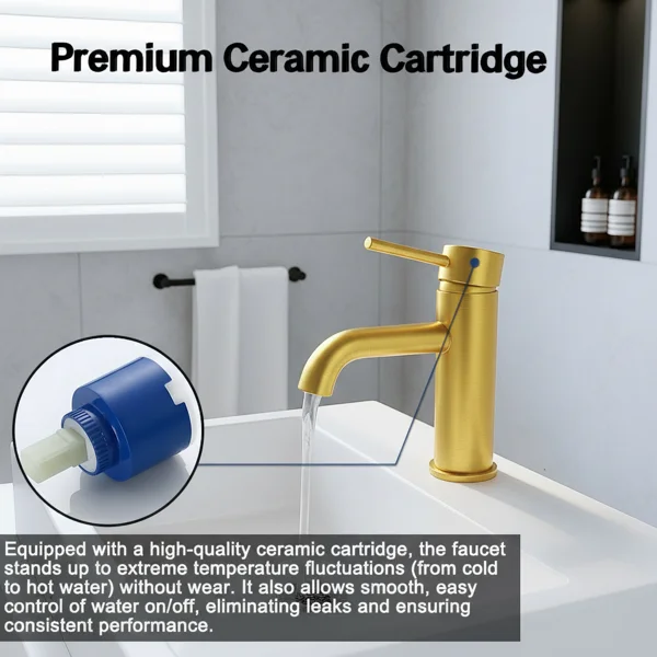 Single Handle Bathroom Faucet Lavatory Faucet Stainless Steel Single Hole-T10, Brushed Gold[Unable ship on weekends, TK/TEMU only for pickup, only TX10643 warehouse supports GOFO] view 6