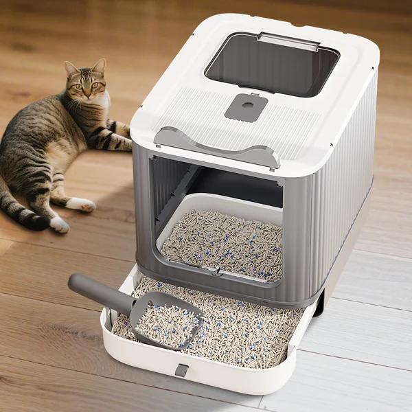 Elevated leak proof elf white cat litter box, made of sturdy and durable materials, also suitable for multi cat households view 2