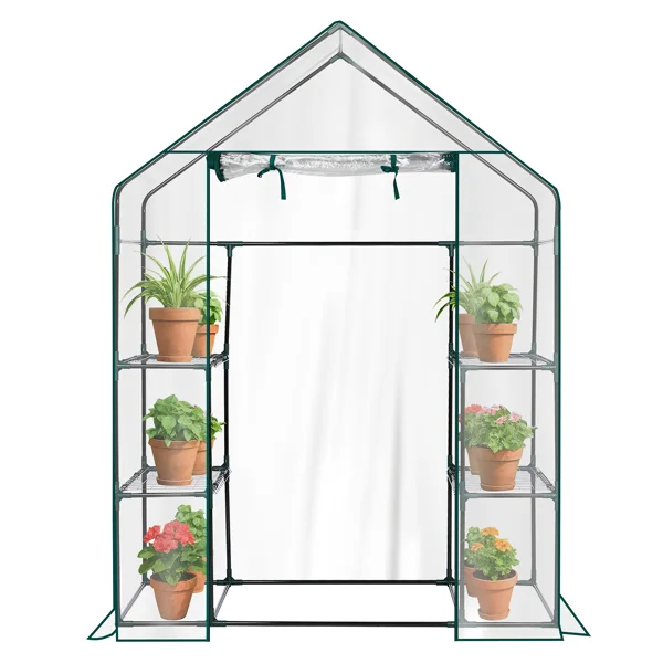 Mini Walk-in Greenhouse with PVC Cover, 4-Shelf Indoor Outdoor Plant Gardening Green House for Garden Backyard, 56" x 29" x 77", Transparent view 2