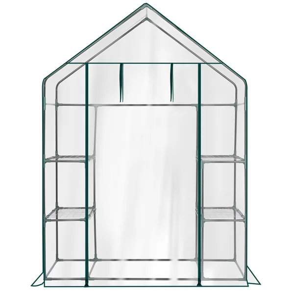 Mini Walk-in Greenhouse with PVC Cover, 4-Shelf Indoor Outdoor Plant Gardening Green House for Garden Backyard, 56" x 29" x 77", Transparent