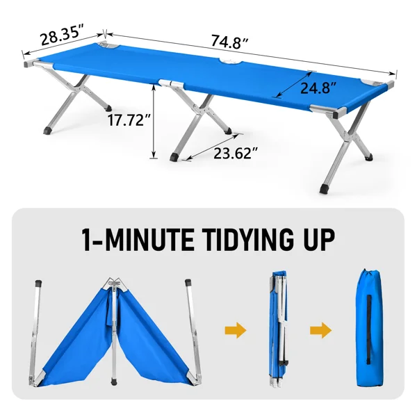 Portable Folding Camping Cot with Carrying Bag Army Blue view 4