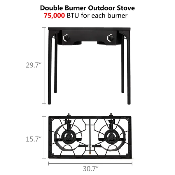 Outdoor Camp Stove High Pressure Propane Gas Cooker Portable Cast Iron Patio Cooking Burner (Double Burner 150000-BTU) view 5