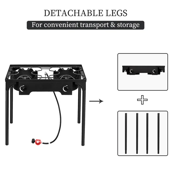 Outdoor Camp Stove High Pressure Propane Gas Cooker Portable Cast Iron Patio Cooking Burner (Double Burner 150000-BTU) view 6