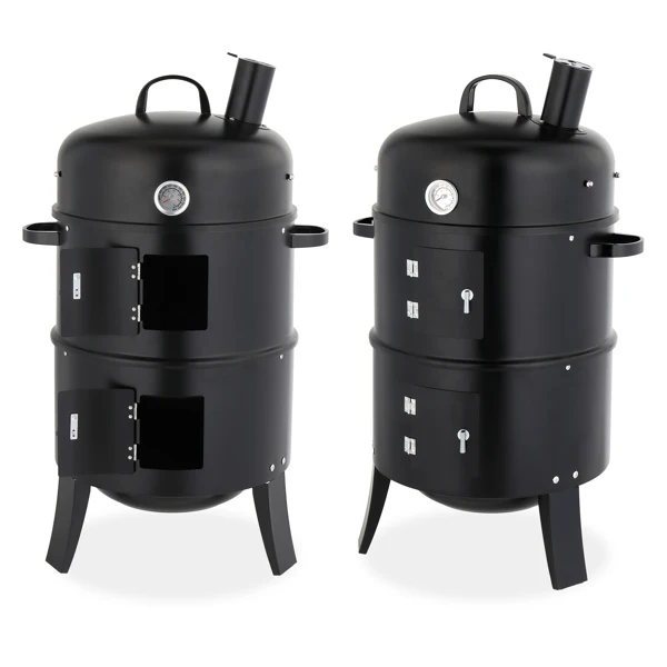 43 x 52 x 85 cm — Black Cylindrical Smoker with Chimney — Powder-Coated Iron view 4