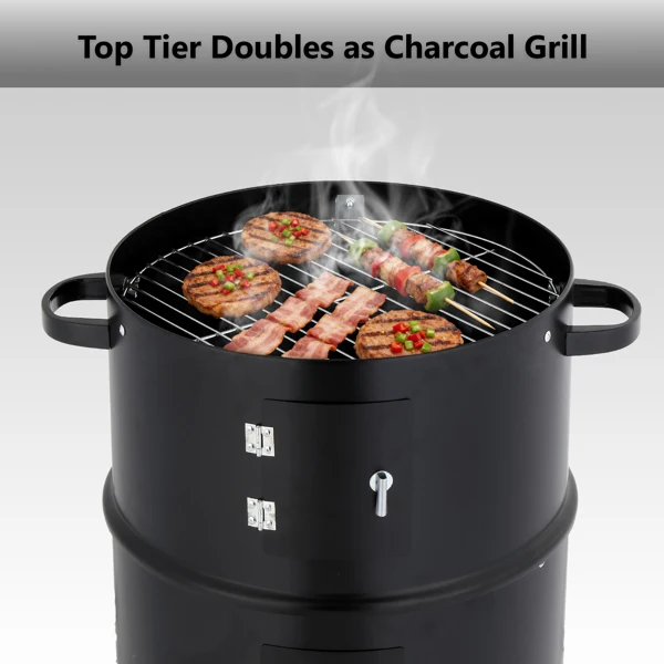 43 x 52 x 85 cm — Black Cylindrical Smoker with Chimney — Powder-Coated Iron view 6