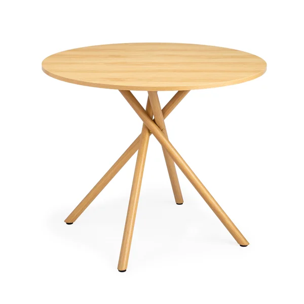 37.4 Inch Round Dining Table for 4-6 People, Cross X Metal Leg Kitchen Dinner Table with Adjustable Foot Pads, Easy Assembly Small Space Dining Room Table, Natural Wood Tone