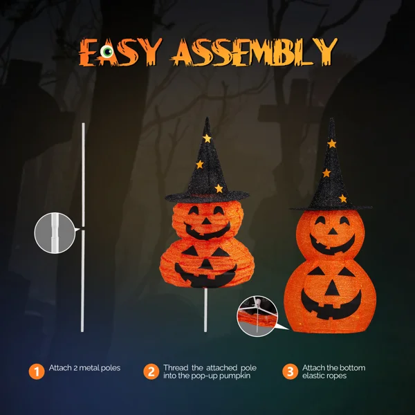 2pcs 3ft Halloween Collapsible Pumpkin Decorations 150 LED Lights view 2