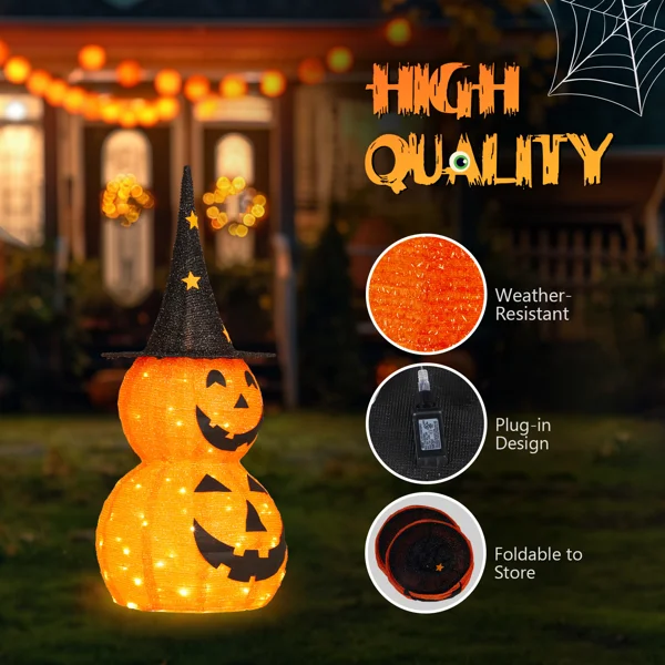 2pcs 3ft Halloween Collapsible Pumpkin Decorations 150 LED Lights view 4