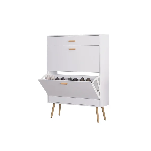 Shoe Cabinet, 16 Pair Shoe Rack Storage Organizer with 2 Flip Drawers, White Entryway Shoe Storage Cabinet for Heels, Boots, Slippers (White) view 3