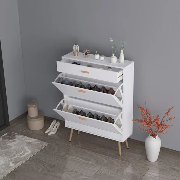 Shoe Cabinet, 16 Pair Shoe Rack Storage Organizer with 2 Flip Drawers, White Entryway Shoe Storage Cabinet for Heels, Boots, Slippers (White) view 4