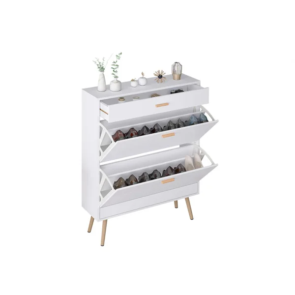 Shoe Cabinet, 16 Pair Shoe Rack Storage Organizer with 2 Flip Drawers, White Entryway Shoe Storage Cabinet for Heels, Boots, Slippers (White) view 5