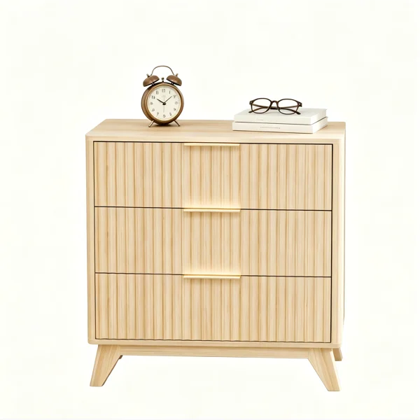 3-Drawer Cabinet with Slatted Fronts 31.5"*15.6"*29.72" Chest of Drawers Nightstand Oak view 2