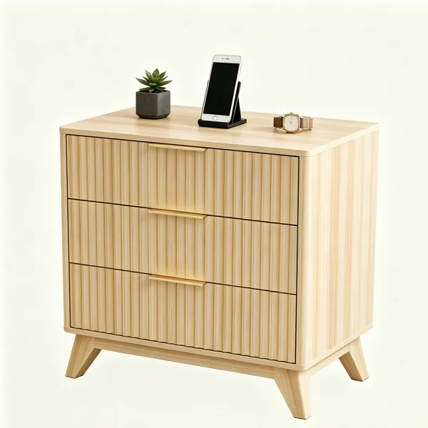 3-Drawer Cabinet with Slatted Fronts 31.5"*15.6"*29.72" Chest of Drawers Nightstand Oak view 4